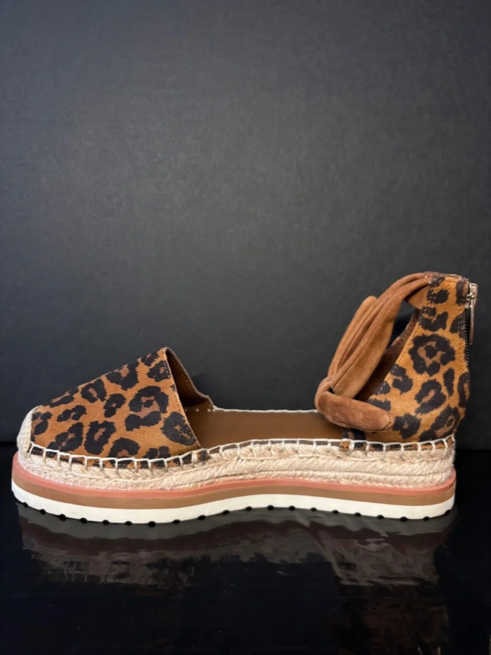 Vince Camuto Leopard Espadrille Platform Sandals Ankle Wrap Rope Sole EU 36 1/2